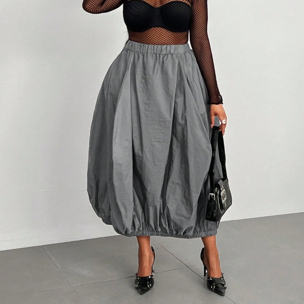 Grey Casual Women's Plus Size Minimalist Skirt - Picture 4 of 6